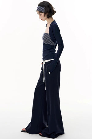 Drawstring Cotton Flared Sweatshirt Slacks
