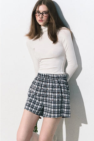 Drawstring Plaid Wide-Leg Pants
