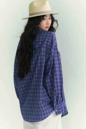 Drawstring Pocket Plaid Shirt
