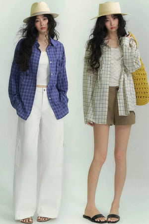 Drawstring Pocket Plaid Shirt