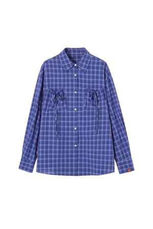 Drawstring Pocket Plaid Shirt