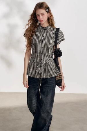 Drawstring Polo Collar Top