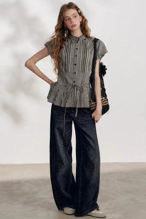 Drawstring Polo Collar Top