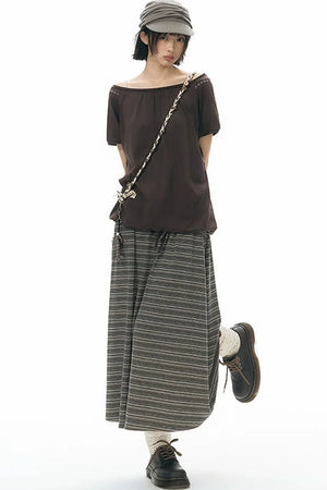 Drawstring Waist Striped Skirt