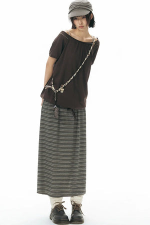 Drawstring Waist Striped Skirt