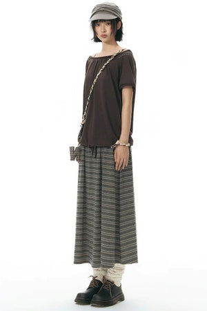 Drawstring Waist Striped Skirt