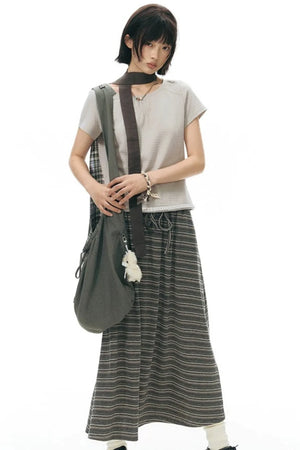 Drawstring Waist Striped Skirt