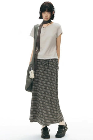 Drawstring Waist Striped Skirt