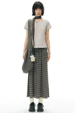 Drawstring Waist Striped Skirt