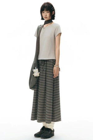 Drawstring Waist Striped Skirt