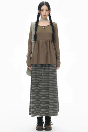 Drawstring Waist Striped Skirt
