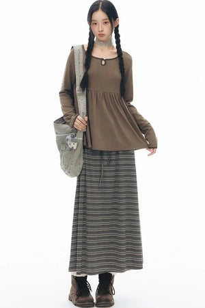 Drawstring Waist Striped Skirt