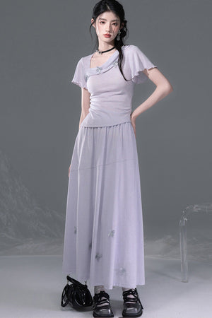 Dreamy Purple 3D Floral Knit Top and Skirt Set