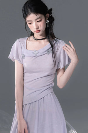 Dreamy Purple 3D Floral Knit Top and Skirt Set