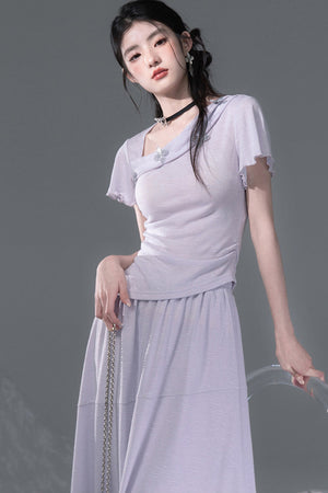 Dreamy Purple 3D Floral Knit Top and Skirt Set