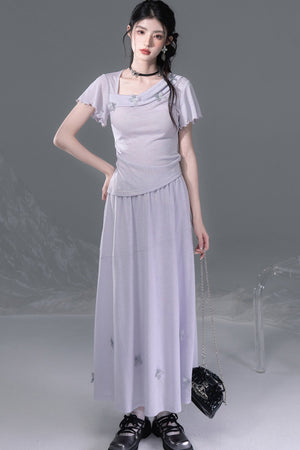 Dreamy Purple 3D Floral Knit Top and Skirt Set