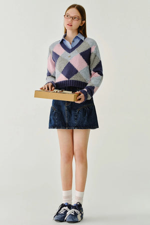 Dropped Shoulder Knit V-Neck Sweater Top