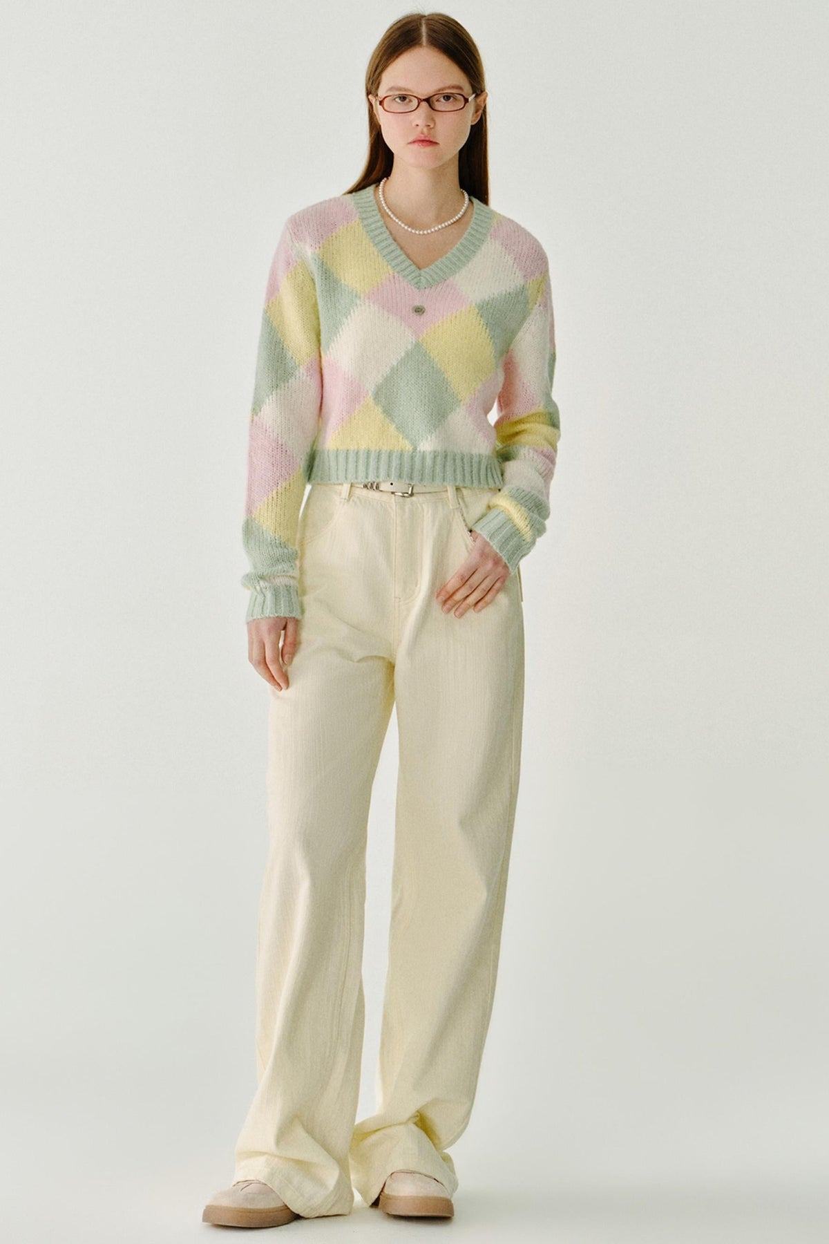 Dropped Shoulder Knit V-Neck Sweater Top