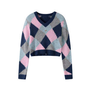 Dropped Shoulder Knit V-Neck Sweater Top