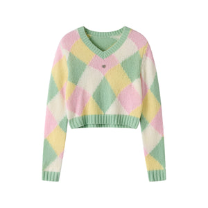 Dropped Shoulder Knit V-Neck Sweater Top