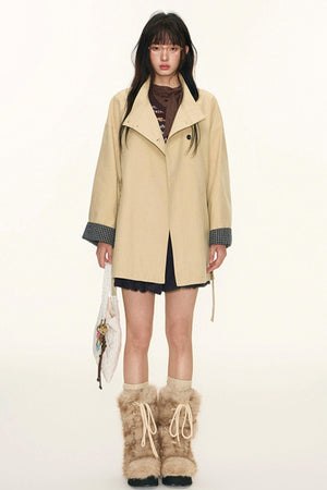 Dual-Purpose Plaid Patchwork Trench Coat