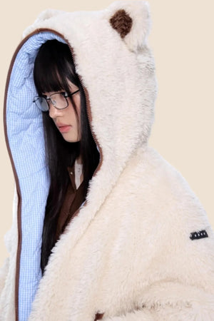 Ear-Flap Striped Faux Shearling Jacket