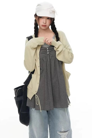 Elastic Knit Button Cardigan