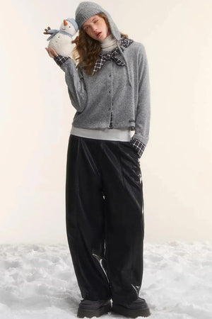Elastic Waist Black Leather Pants
