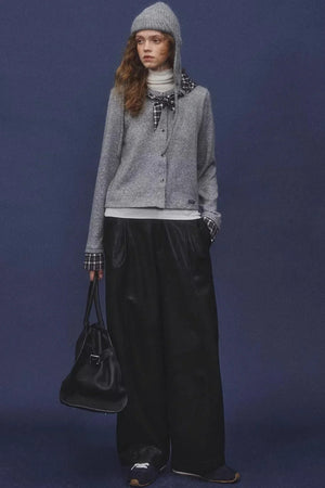 Elastic Waist Black Leather Pants