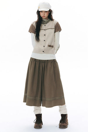 Elastic Waist Patchwork Wide-Leg Skirt Pants