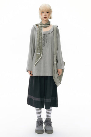 Elastic Waist Patchwork Wide-Leg Skirt Pants