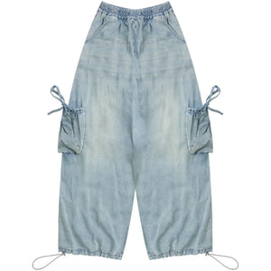 Elastic Waist Wide-Leg Denim Pants