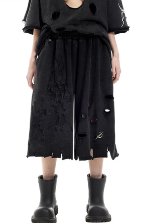 Electric Distressed Moon Shorts