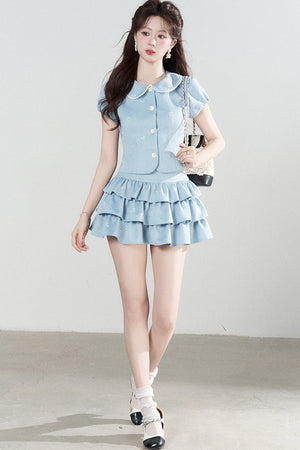 Elegant Blue Tweed Suit Set-Up