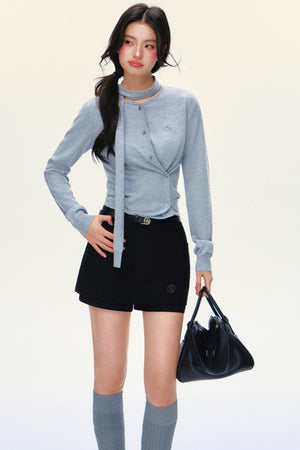 Elegant Bow-Tie Fitted Cardigan