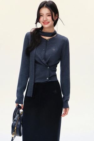 Elegant Bow-Tie Fitted Cardigan