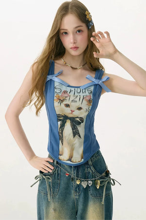 Elegant Cat Print Camisole