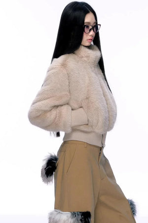 Elegant Faux Fur Patchwork Coat