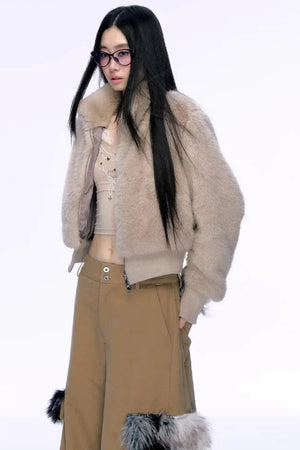 Elegant Faux Fur Patchwork Coat