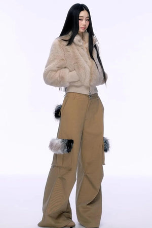 Elegant Faux Fur Patchwork Coat