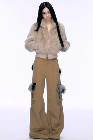 Elegant Faux Fur Patchwork Coat