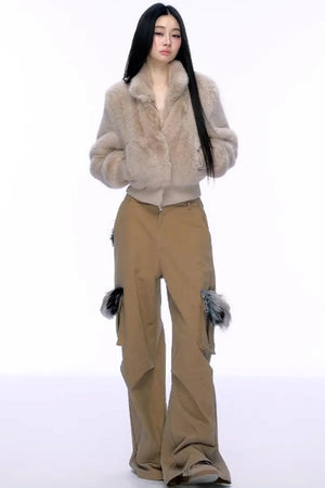 Elegant Faux Fur Patchwork Coat