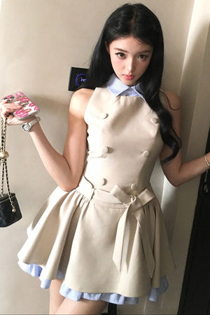 Elegant French Double-Breasted Dress