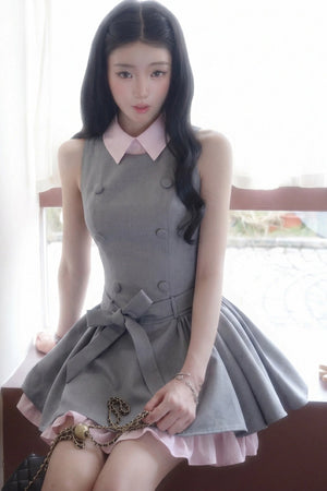 Elegant French Double-Breasted Dress