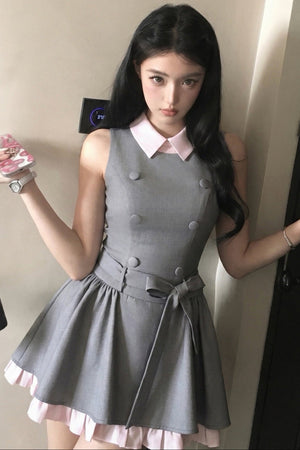 Elegant French Double-Breasted Dress