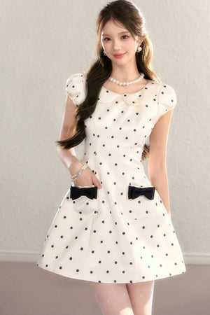 Elegant French Polka Dot A-Line Dress