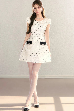 Elegant French Polka Dot A-Line Dress