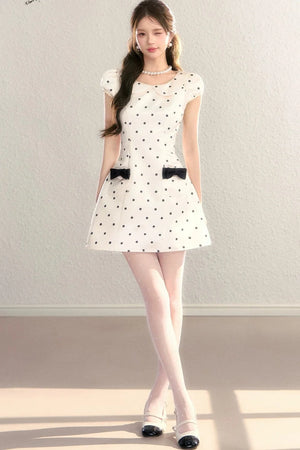 Elegant French Polka Dot A-Line Dress