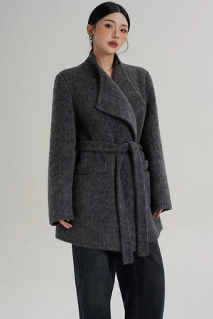 Elegant Gray-Blue Wool Coat