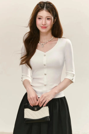 Elegant Knitted V-Neck Top